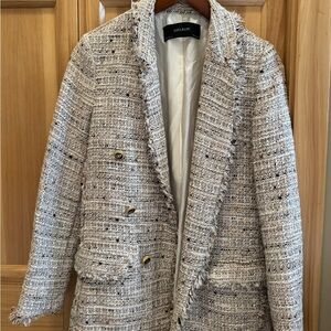 Zara Basics Tweed-Inspired Blazer with Gold Buttons